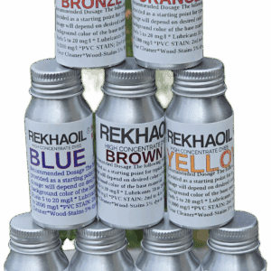 Bottles of Rekhaoli printing inks in various colors.