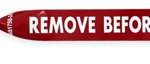 Red "Remove Before Flight" tag with pin.