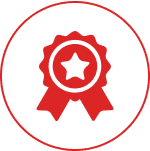 Red award ribbon with star in center.
