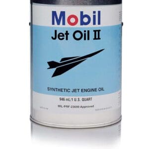 Mobil Jet Oil II container, synthetic jet engine oil.