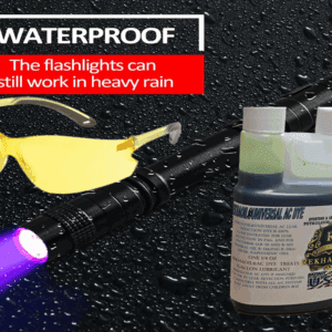 Waterproof flashlights functioning in heavy rain.