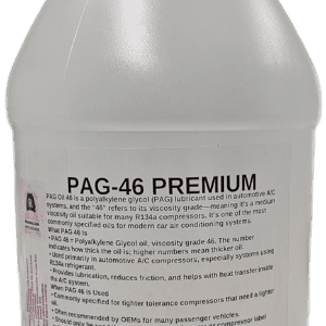 Bottle of PAG-46 Premium lubricant for air conditioning systems.